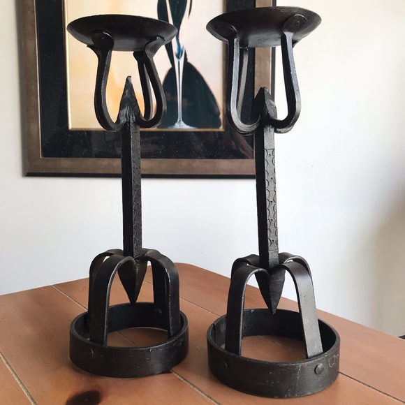 Gothic Hand Forged Wrought Iron Candle Holders